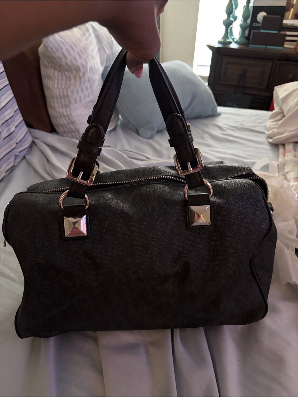 Michael Kors Black MK Signature Dome Satchel with Gold Hardware - Picture 3 of 16